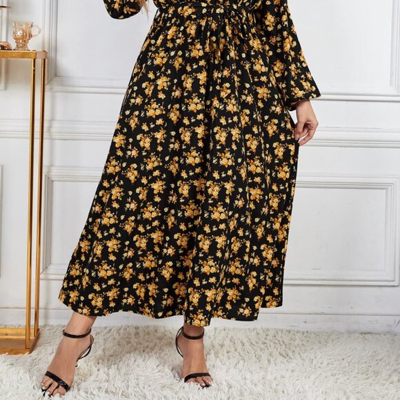 Melo Apparel Plus Size Floral Surplice Neck Long Sleeve Dress - Picture 4 of 7